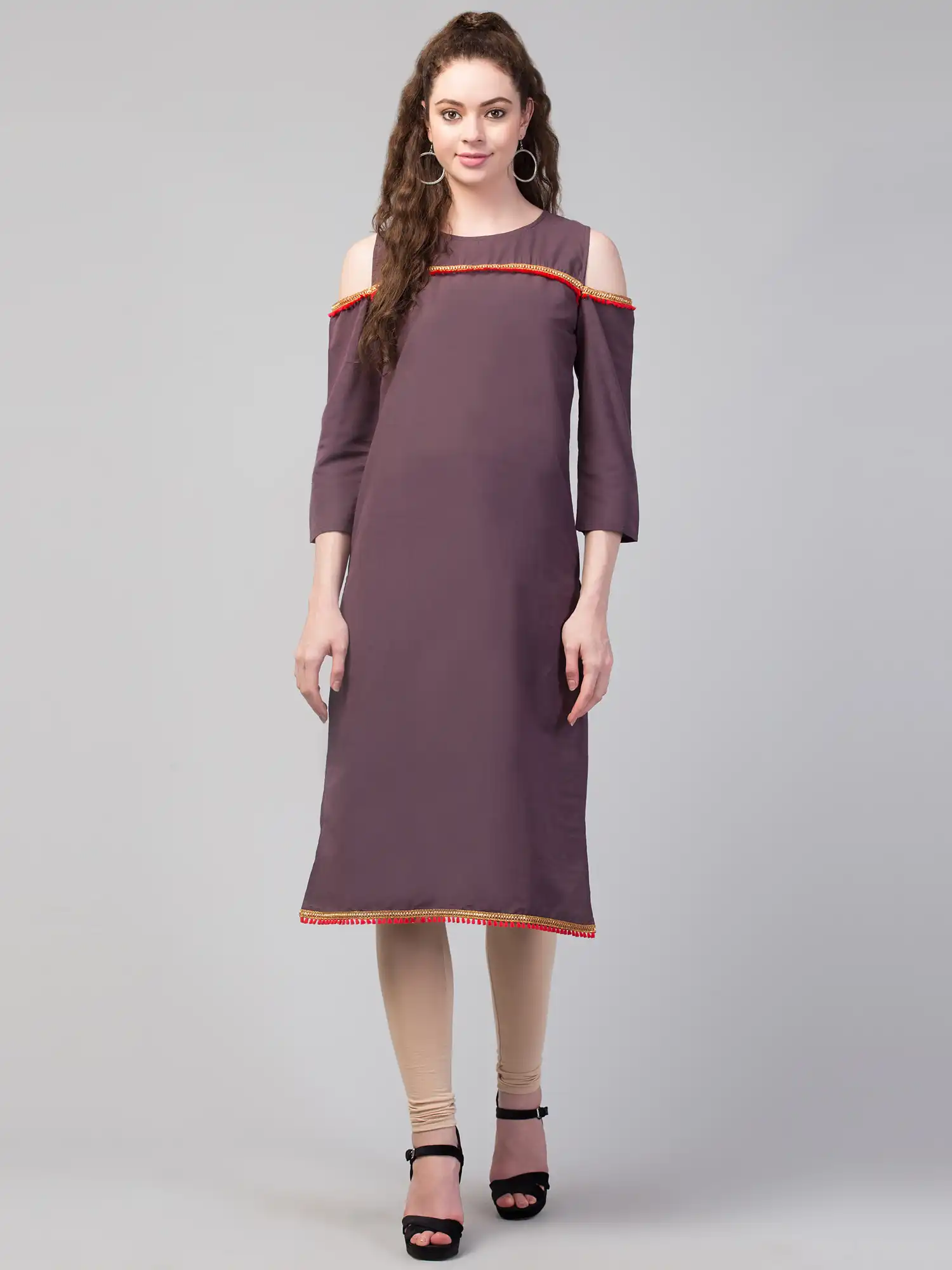 Sajaniya Wine Solid Cotton Kurta - Image 1
