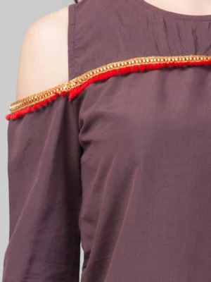 Sajaniya Wine Solid Cotton Kurta - Image 6