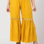 Mustard Rayon Printed Sharara Pants
